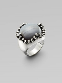 Organic and elegant, polished gray agate cabochon is richly framed in sterling silver beads.Gray agate Sterling silver Length, about 1 Imported Organic and elegant, polished gray agate cabochon is richly framed in sterling silver beads.Gray agate Sterling silver Length, about 1 Imported