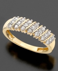 Bountiful round-cut diamonds (1/5 ct. t.w.) lie in seven rows of continuous beauty on this gorgeous 14k gold ring. Bountiful round-cut diamonds (1/5 ct. t.w.) lie in seven rows of continuous beauty on this gorgeous 14k gold ring.