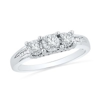 Platinum Plated Sterling Silver Baguette and Round Diamond Three Stone Ring (1/6 cttw) Platinum Plated Sterling Silver Baguette and Round Diamond Three Stone Ring (1/6 cttw)