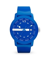 Armani Exchange encourages you to embrace your sporty side with this glossy rubber watch. Boldly styled and designed for maximum durability, it's a game changer. Armani Exchange encourages you to embrace your sporty side with this glossy rubber watch. Boldly styled and designed for maximum durability, it's a game changer.