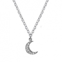 Meira T 14K White Gold Baby Crescent Moon Charm Accented With Pave Diamond Necklace Meira T 14K White Gold Baby Crescent Moon Charm Accented With Pave Diamond Necklace