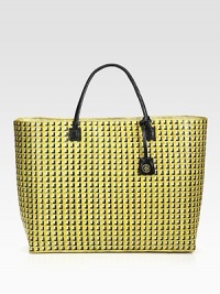 Lightweight raffia mixes with leather accents in this large carryall design with signature logo tag. Double leather top handles, 5¾ drop17¾W X 14½H X 6DImported Lightweight raffia mixes with leather accents in this large carryall design with signature logo tag. Double leather top handles, 5¾ drop17¾W X 14½H X 6DImported