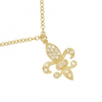 Meira T Solid 14K Yellow Gold & Diamonds Fleur De Lis Amor Love Necklace Meira T Solid 14K Yellow Gold & Diamonds Fleur De Lis Amor Love Necklace