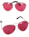 Funky Pink Lens Silver Frame Aviator Rock Star Glasses