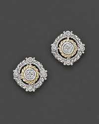 A mix of sterling silver and 18K gold, with elegant pavé diamonds, make these earrings sparkle. A mix of sterling silver and 18K gold, with elegant pavé diamonds, make these earrings sparkle.