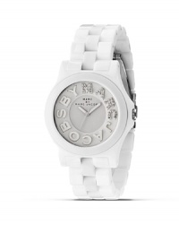 A touch of glamour from Marc by Marc Jacobs: A frosty watch with oversized logo letting and a ice-cool silver and white schema. A touch of glamour from Marc by Marc Jacobs: A frosty watch with oversized logo letting and a ice-cool silver and white schema.