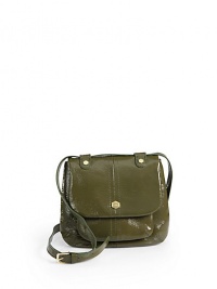 THE LOOKSquare silhouetteAdjustable shoulder strap with buckleFront magnetic snap closure Crinkle patent leather designGoldtone hardware and logoSeam detailsOne outside open pocketOne inside zip pocketTHE FITAdjustable shoulder strap, 21-24 drop8W X 7H X 1½DTHE MATERIALPatent leatherCotton logo liningORIGINImported THE LOOKSquare silhouetteAdjustable shoulder strap with buckleFront magnetic snap closure Crinkle patent leather designGoldtone hardware and logoSeam detailsOne outside open pocketOne inside zip pocketTHE FITAdjustable shoulder strap, 21-24 drop8W X 7H X 1½DTHE MATERIALPatent leatherCotton logo liningORIGINImported