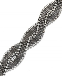 Add elements of sparkle to illuminate your look. Alfani features a chic, braided bracelet accented by round-cut crystals. Set in hematite tone mixed metal. Approximate length: 7-1/2 inches. Add elements of sparkle to illuminate your look. Alfani features a chic, braided bracelet accented by round-cut crystals. Set in hematite tone mixed metal. Approximate length: 7-1/2 inches.