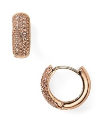 When your look calls for instant glitz, grab MICHAEL Michael Kors' rose gold crystal earrings. Sized right for day or night, the luxe loops work through last-minute wardrobe changes. When your look calls for instant glitz, grab MICHAEL Michael Kors' rose gold crystal earrings. Sized right for day or night, the luxe loops work through last-minute wardrobe changes.