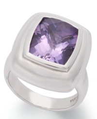 Cushion-cut and totally chic! This glamorous gemstone ring features a cushion-cut amethyst (4-3/4 ct. t.w.) set in sterling silver. Size 7. Cushion-cut and totally chic! This glamorous gemstone ring features a cushion-cut amethyst (4-3/4 ct. t.w.) set in sterling silver. Size 7.
