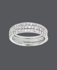 Not one, not two, but three times the charm! B. Brilliant ring set features three stackable rings that highlight seamless rows of round-cut cubic zirconias (2-1/5 ct. t.w.) crafted in sterling silver. Sizes 6 and 7. Not one, not two, but three times the charm! B. Brilliant ring set features three stackable rings that highlight seamless rows of round-cut cubic zirconias (2-1/5 ct. t.w.) crafted in sterling silver. Sizes 6 and 7.