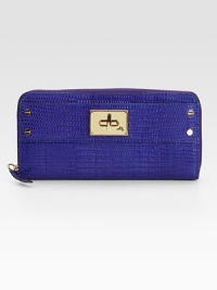 Add some exotic edge to your look with this classic silhouette of reptile-embossed leather and sleek hardware. Zip-around closureOne outside open pocketTwo inner billfold compartmentsEight credit card slotsSatin and leather lining8W X 4H X ¾DImported Add some exotic edge to your look with this classic silhouette of reptile-embossed leather and sleek hardware. Zip-around closureOne outside open pocketTwo inner billfold compartmentsEight credit card slotsSatin and leather lining8W X 4H X ¾DImported