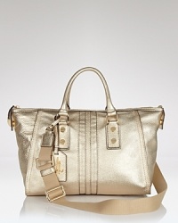 Give your accessories portfolio a Midas touch with Milly's shapely leather satchel. Shoulder it or handle it -- this gilded bag goes where you want with ease. Give your accessories portfolio a Midas touch with Milly's shapely leather satchel. Shoulder it or handle it -- this gilded bag goes where you want with ease.