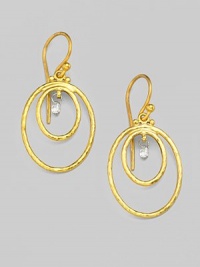 From the Geo Collection. Charming, white diamond briolettes dangle within two oval rings of hand-hammered, 24k yellow gold. Diamonds, 0.23 tcw 24k yellow gold Drop, about 1¼ Width, about ¾ Ear wire Imported From the Geo Collection. Charming, white diamond briolettes dangle within two oval rings of hand-hammered, 24k yellow gold. Diamonds, 0.23 tcw 24k yellow gold Drop, about 1¼ Width, about ¾ Ear wire Imported