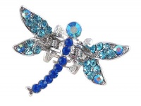 Hair Clip - H82 - Crystal Dragonfly - Med Size (1-3/4 x 1-1/4) ~ Aqua & Sapphire Blue (ap)