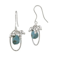 Sterling Silver Link and Turquoise Drop French Wire Earrings Sterling Silver Link and Turquoise Drop French Wire Earrings