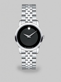 Museum Classic® watch in solid stainless steel with black Museum dial. Swiss quartz movementWater resistant to 3 ATMRound stainless steel case, 28mm (1.1) Smooth bezelBlack dialStainless steel braceletMade in Switzerland Museum Classic® watch in solid stainless steel with black Museum dial. Swiss quartz movementWater resistant to 3 ATMRound stainless steel case, 28mm (1.1) Smooth bezelBlack dialStainless steel braceletMade in Switzerland