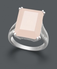 Add a bold cocktail in breezy pink hues to your warm-weather accessory collection. Ring features a rectangle-shaped pink agate stone (16 mm x 12 mm) set in sterling silver with sparkling diamond accents at the shoulders. Size 7. Add a bold cocktail in breezy pink hues to your warm-weather accessory collection. Ring features a rectangle-shaped pink agate stone (16 mm x 12 mm) set in sterling silver with sparkling diamond accents at the shoulders. Size 7.