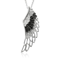 Sterling Silver Angel Feather Wing BLACK and WHITE Diamond Pendant Necklace (HI, I1-I2, 0.25 carat) Sterling Silver Angel Feather Wing BLACK and WHITE Diamond Pendant Necklace (HI, I1-I2, 0.25 carat)