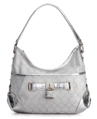 Although detailed with a classic 9 signature print, this Nine West style is a definite 10. An easy-going hobo shape detailed with polished silvertone hardware and metallic trim for an extra dose of mega-watt shine. Although detailed with a classic 9 signature print, this Nine West style is a definite 10. An easy-going hobo shape detailed with polished silvertone hardware and metallic trim for an extra dose of mega-watt shine.