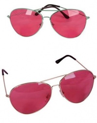 Funky Pink Lens Silver Frame Aviator Rock Star Glasses Funky Pink Lens Silver Frame Aviator Rock Star Glasses