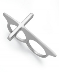 Keep your faith close by with this two-finger ring from Bar III. Crafted in rhodium-plated mixed metal. Size 7 and 8. Keep your faith close by with this two-finger ring from Bar III. Crafted in rhodium-plated mixed metal. Size 7 and 8.