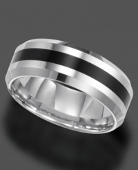 Look hot with simple style. This tungsten carbide ring by Triton features a black resin stripe. The inside is slightly rounded for a comfortable fit. Band measures approximately 8 mm. Sizes 8-15. Look hot with simple style. This tungsten carbide ring by Triton features a black resin stripe. The inside is slightly rounded for a comfortable fit. Band measures approximately 8 mm. Sizes 8-15.