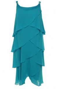 S L Fashions Chiffon Tulip Tier Dress with Rhinestones Pin Turquoise 24W S L Fashions Chiffon Tulip Tier Dress with Rhinestones Pin Turquoise 24W