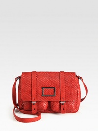 A tactile style in snake embossed leather, perfectly sized for your essentials.Adjustable shoulder strap, 17-22 dropMagnetic snap flap strap closureTwo open pockets under flapOne inside zip pocketTwo inside open pocketsFully lined9¾W X 7H X 1¾DImported A tactile style in snake embossed leather, perfectly sized for your essentials.Adjustable shoulder strap, 17-22 dropMagnetic snap flap strap closureTwo open pockets under flapOne inside zip pocketTwo inside open pocketsFully lined9¾W X 7H X 1¾DImported