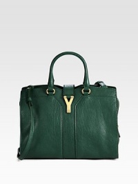 Luxurious sheepskin leather accented with signature hardware.Double top handles, 6 dropShoulder strap, 17¾ dropTop zip and magnetic flap snap closureProtective metal feetOne inside zip pocketCotton lining12W X 8H X 6DMade in Italy Luxurious sheepskin leather accented with signature hardware.Double top handles, 6 dropShoulder strap, 17¾ dropTop zip and magnetic flap snap closureProtective metal feetOne inside zip pocketCotton lining12W X 8H X 6DMade in Italy