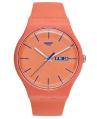 Sun kissed loveliness: a vibrant sport watch by Swatch from the Orangy Pink Rebel collection. Sun kissed loveliness: a vibrant sport watch by Swatch from the Orangy Pink Rebel collection.