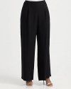 This classic style features shaping darts and pleats for an exceptional look. Pair these wide-leg pants with a breezy tunic or a more body-conscious top.Side zipperPleats at frontBack waist dartsInseam, about 32Acetate/elastaneDry cleanImported