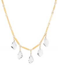 Stylish stones stand out on this frontal necklace from Robert Lee Morris. Crafted from gold-tone mixed metal, the necklace and its geometric pieces display an eclectic elegance. Approximate length: 16 inches + 3-inch extender. Approximate drop: 1-1/4 inches. Stylish stones stand out on this frontal necklace from Robert Lee Morris. Crafted from gold-tone mixed metal, the necklace and its geometric pieces display an eclectic elegance. Approximate length: 16 inches + 3-inch extender. Approximate drop: 1-1/4 inches.