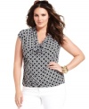 Refresh your casual wear this season with MICHAEL Michael Kors' cap sleeve plus size top, featuring a geometric print and draped neckline-- it's an Everyday Value!
