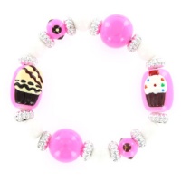 Pink Cupcake Little Girl's Hand Painted Glass Beaded Stretch Bracelet Pink Cupcake Little Girl's Hand Painted Glass Beaded Stretch Bracelet