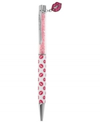 Seal it with a kiss. This pen from Betsey Johnson, crafted from silver-tone mixed metal with pink accents, does lip service in style as seen by the whimsical print and charm on top. Item comes packaged in a signature Betsey Johnson Gift Box. Approximate length: 5-1/2 inches. Approximate width: 3/8 inch. Seal it with a kiss. This pen from Betsey Johnson, crafted from silver-tone mixed metal with pink accents, does lip service in style as seen by the whimsical print and charm on top. Item comes packaged in a signature Betsey Johnson Gift Box. Approximate length: 5-1/2 inches. Approximate width: 3/8 inch.