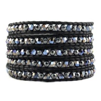 Chan Luu Hematite and White Opal Sky Blue Crystal Wrap Bracelet on Natural Black Leather Chan Luu Hematite and White Opal Sky Blue Crystal Wrap Bracelet on Natural Black Leather