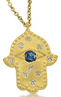Meira T 14K Yellow Gold Hamsa with Diamond & Sapphire Accents Necklace Meira T 14K Yellow Gold Hamsa with Diamond & Sapphire Accents Necklace