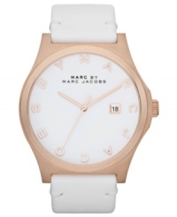 Warm rose tones and logo accents create a striking signature look on this Henry watch from Marc by Marc Jacobs. Warm rose tones and logo accents create a striking signature look on this Henry watch from Marc by Marc Jacobs.