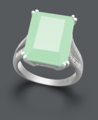 Add a fresh burst of minty-green color to your look. Sterling silver setting and band feature a light green agate stone (16 mm x 12 mm) with sparkling diamond accents. Size 7. Add a fresh burst of minty-green color to your look. Sterling silver setting and band feature a light green agate stone (16 mm x 12 mm) with sparkling diamond accents. Size 7.