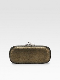 Rich metallic-embossed leather adds a touch of subtle glamour to this sleek evening bag.Detachable shoulder strap, 20 drop Clasp closure One inside open pocket Cotton lining 10W X 4½H X 1D Imported Rich metallic-embossed leather adds a touch of subtle glamour to this sleek evening bag.Detachable shoulder strap, 20 drop Clasp closure One inside open pocket Cotton lining 10W X 4½H X 1D Imported