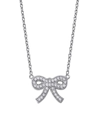 Platinium vermeil and cubic zirconia are all wrapped up in a pretty bow on this feminine-fabulous necklace from Crislu. Platinium vermeil and cubic zirconia are all wrapped up in a pretty bow on this feminine-fabulous necklace from Crislu.