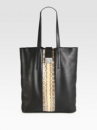 A roomy carryall in supple leather with a luxurious snakeskin center stripe.Double shoulder straps, 10 dropPush-lock strap closureOne inside open pocketOne detachable envelope pouch13W X 16H X 3DImported A roomy carryall in supple leather with a luxurious snakeskin center stripe.Double shoulder straps, 10 dropPush-lock strap closureOne inside open pocketOne detachable envelope pouch13W X 16H X 3DImported