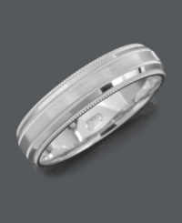 Stately style with symbolic meaning. Men's ring features a 14k white gold band with a satin center. Sizes 6-13. Stately style with symbolic meaning. Men's ring features a 14k white gold band with a satin center. Sizes 6-13.