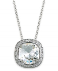 Elegance made simple, by Swarovski. This darling pendant necklace features a large, clear crystal surrounded by clear crystal pave. Crafted in rhodium-plated mixed metal. Approximate length: 15 inches + 1-1/2-inch extender. Approximate drop 5/8 inch. Elegance made simple, by Swarovski. This darling pendant necklace features a large, clear crystal surrounded by clear crystal pave. Crafted in rhodium-plated mixed metal. Approximate length: 15 inches + 1-1/2-inch extender. Approximate drop 5/8 inch.