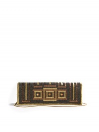 THE LOOKRemovable shoulder chainArt Deco-inspired beaded patternMagnetic snap flap closureThree Swarovski Elements crystals on the flapOne inside open pocketInside logo detailTHE MEASUREMENTChain, 9 drop11W X 4H X 1½DTHE MATERIALBeaded fabricSatin liningORIGINImported