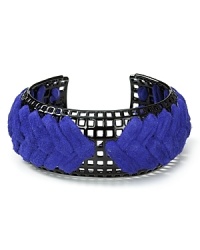 A collision of leather and laquer, Giles & Brother's woven graph cuff instantly updates every look. Worn with closet staples, this chunky bracelet adds a fresh edge. A collision of leather and laquer, Giles & Brother's woven graph cuff instantly updates every look. Worn with closet staples, this chunky bracelet adds a fresh edge.