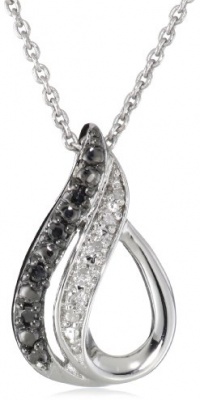 Sterling Silver Black and White Diamond Accent Drop Pendant Necklace (.05 cttw, I-J Color, I2-I3 Clarity), 18 Sterling Silver Black and White Diamond Accent Drop Pendant Necklace (.05 cttw, I-J Color, I2-I3 Clarity), 18