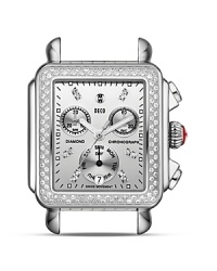 Take your time with this Michele watch, classically crafted in chrome with sapphire crystal accents and a diamond rimmed case. A series of interchangeable bands allows you to make this piece personal. Take your time with this Michele watch, classically crafted in chrome with sapphire crystal accents and a diamond rimmed case. A series of interchangeable bands allows you to make this piece personal.