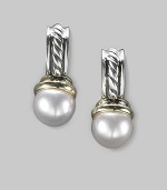 From the Petite Hampton Collection. Lustrous cultured pearls drop from elegant cables of sterling silver with 14k gold accents. White round cultured pearls Sterling silver and 14k yellow gold Post back Made in USA